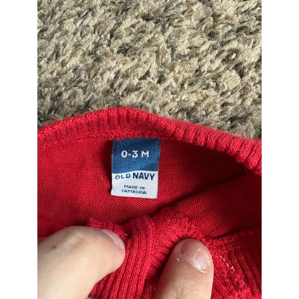 Old Navy 0-3M Red Cotton Knit Long Sleeve Button Romper One-Piece - Picture 3 of 4